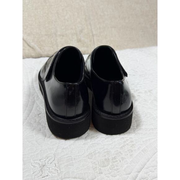 Vince Women 7.5 Arden Black Patent Chunky Lug Sole Goth Platform Shoe Leather - Picture 11 of 12